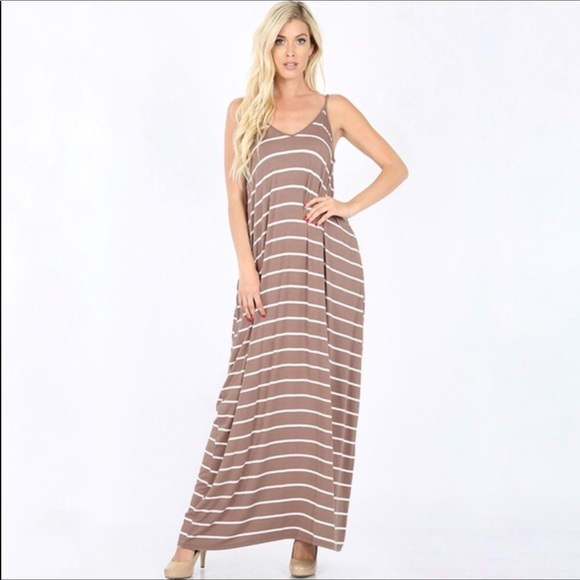 Dresses & Skirts - Mocha Striped Pocket Maxi Dress